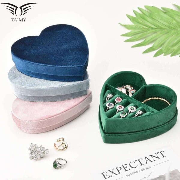 TAIMY Velvet Heart Shaped Ring Necklace Jewelery Box Organizer Birthdays Valentine Wedding Gifts Love Jewellery Packaging Case 26H0128
