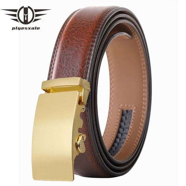 Gold Automatic Buckle Male Belt Brown Black White Blue Gray Leather For Men High Quality Luxury Mens Belts Casual B514 X260128