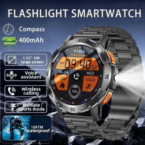 2025 Outdoor Sports Smart Watch Men HD Screen 400mAh Large Battery Bluetooth Call 10ATM Waterproof Compass Military Smartwatch X260128