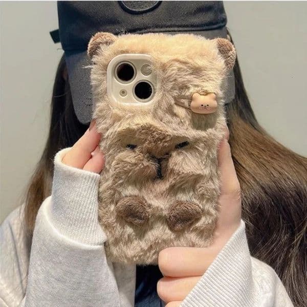 Luxury Capybara Fluffy Fur phone case protection for iPhone 17 16 15 13 12 11 14 Pro Max XS XR 7 8 Plus X SE Lovely Plush Coque 260127