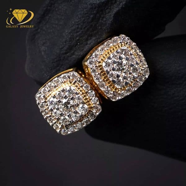 Fine Stud Earrings Yellow Gold Plated 925 Sterling Silver 05CT Square Moissanite Stud Earrings Moissanite Screw Back Earrings