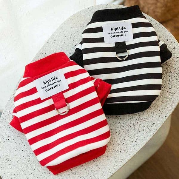 Winter Dog Clothes for Small Dogs Pet Stripe Cotton Sweatshirt Warm Puppy Hoodie with D-ring Cold Weather Coat Cat Clothing 26W01128