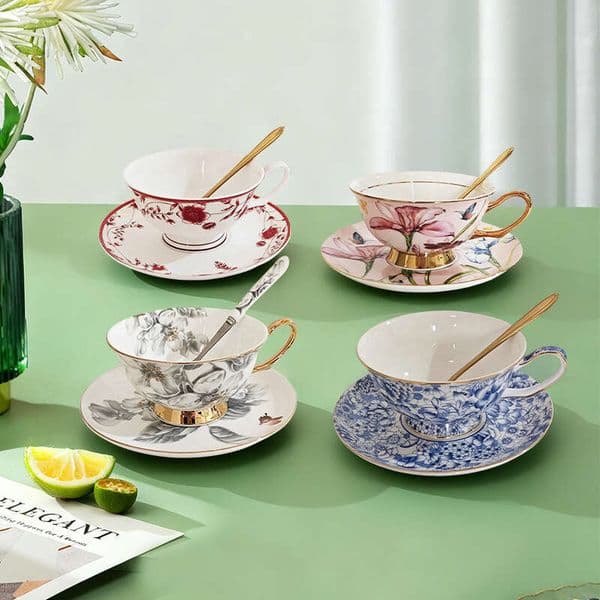 Bone China Pastoral Style Gold Rim Coffee English Afternoon Flower Tea High-End Luxury Cup And Saucer Gift Set B5