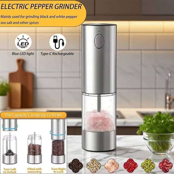 Electric Pepper Stainless Steel USB Rechargeable Adjustable Salt And Lightweight Cooking Spice Grinder Kitchen Food 26H0128