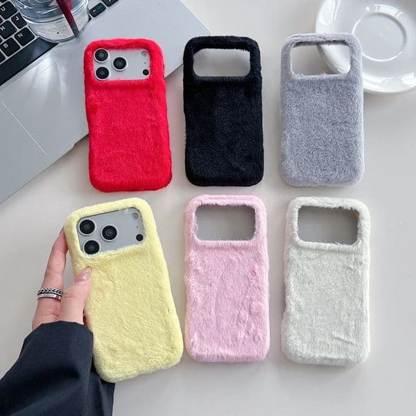 Winter Warm Fur Fluffy Phone Case for iPhone 17 Pro Max 16 15 14 13 Pro Max Solid Color Plush Sweater Girl Protection Cover 260127