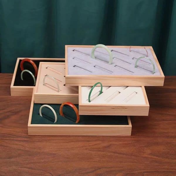 1pc Wooden Bangle Display Tray 12 Slots Bracelet Hand String Ring Jeweley Storage Holder Jewellery Organizer Window Counter Prop 260127