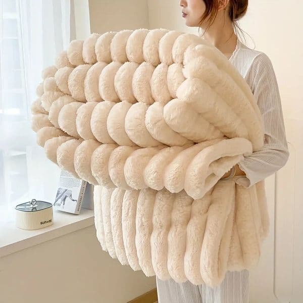 Light y Solid Color Multifunctional Rabbit Velvet Blanket Winter Thick Warm Flannel Used For Bedroom Living Room 260122