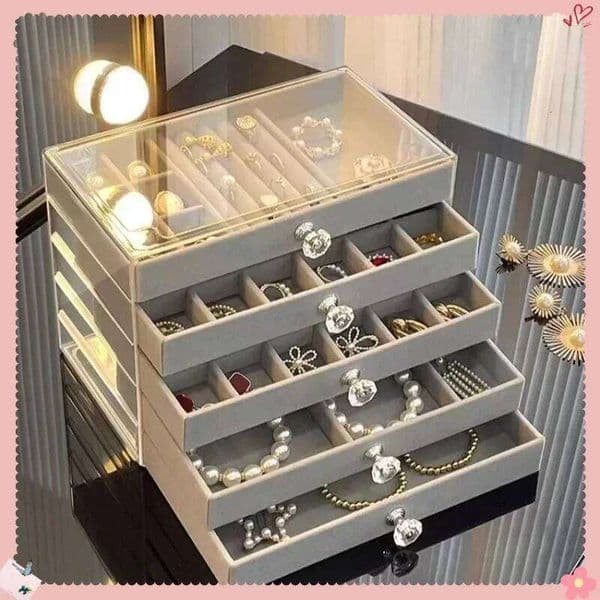 New 5 Layers Exquisite Gray Earrings Ring Drawer Type Storage Large Capacity Anti-oxidation Jewelry Box 26H0128