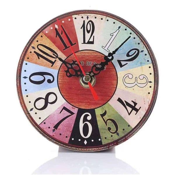 Vintage Wooden MDF Round Shape Wall Covered by Paper Desk Clock Creative Home Decoration for Living Room 26W0128