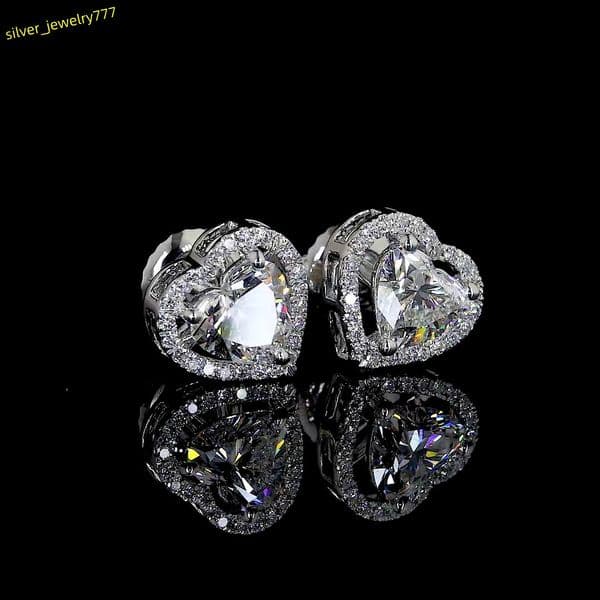 Luminous 14K Gold Lab Grown Diamond Halo Stud crafted with a heart-shaped lab-grown diamond and a circle of accent stones