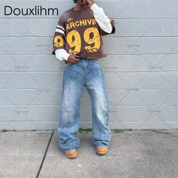 Douxlihm Free Shipping New Designer Clothing Street Fashion Versatile Pullover Y2K Harajuku Retro Loose Casual Long Sleeve Letter Print Oversized T Shirt