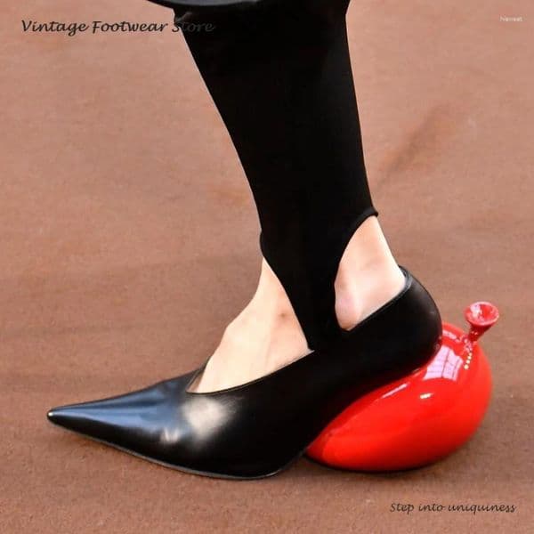 Dress Shoes Vintage Ballon Heel Leather Pumps Novelty Pointed Toe Slip On Shallow High Heels Spring Autumn Runway Street Style Women's
