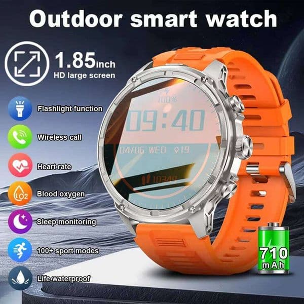 2026New Original V99 1.85-inch Ultra HD Military Outdoor Watch Bluetooth Call 710Mah Large Battery Men Sports Fitness smartwatc X260128