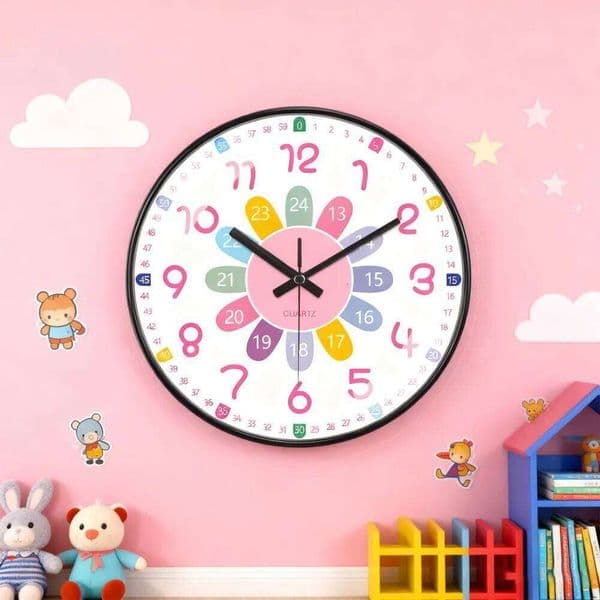 New Early Education For Living Home Bedroom Children's Room Silent Non Ticking Wall Hanging Clock 26W0128