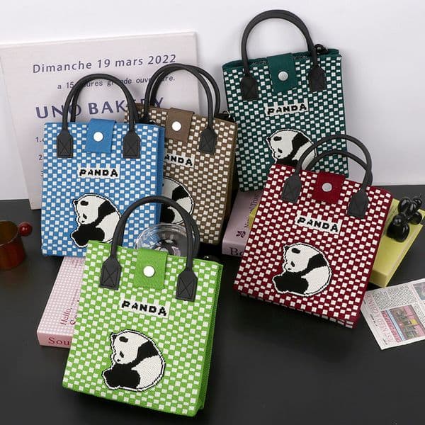 Cute Panda Chinese Style Trendy Tote Bag Versatile Daily Casual Soft Rubber Handle Crossbody Large Handbag