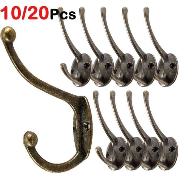 10/20Pcs Retro Clothes Wall-mounted Metals Coat Rack Double-headed Home Storage Hanger for Bedroom Bathroom Towel Key Bag 26Y0128