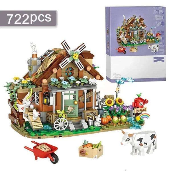 Farm Building Block Set DIY Country Windmill Cabin Model Small Particle Assembled Ornaments Adult and Children's Toys Gifts Y260127