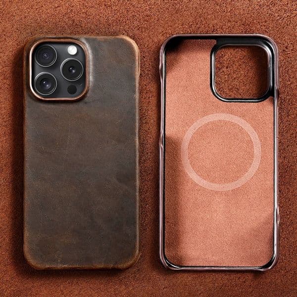 for Magsafe Case for iPhone 15 16 17 Pro Max Air Retro Luxury Full Grain Cowhide Genuine Oiled PULL-UP Leather Magnetic Cover 260127