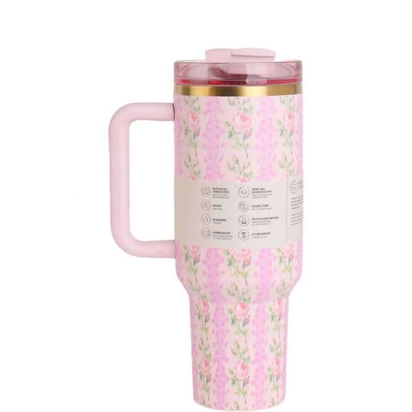 New stainless steel vacuum travel mug with handle, lid and straw, large capacity water bottle, 40 ounces C260128