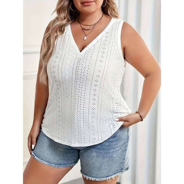 Elegant Directed Hole Embroidery V-Neck Button Vest Fashionable And Stylish Embroidered Top for Women