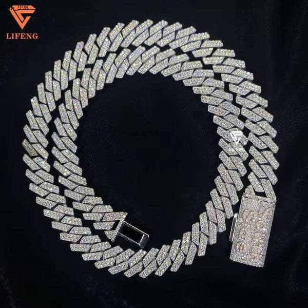 14mm for women Name Buckle VVS necklace Ice Moissanite jewlery Cuban Chain Necklace Sier Charm Men's Jewelry