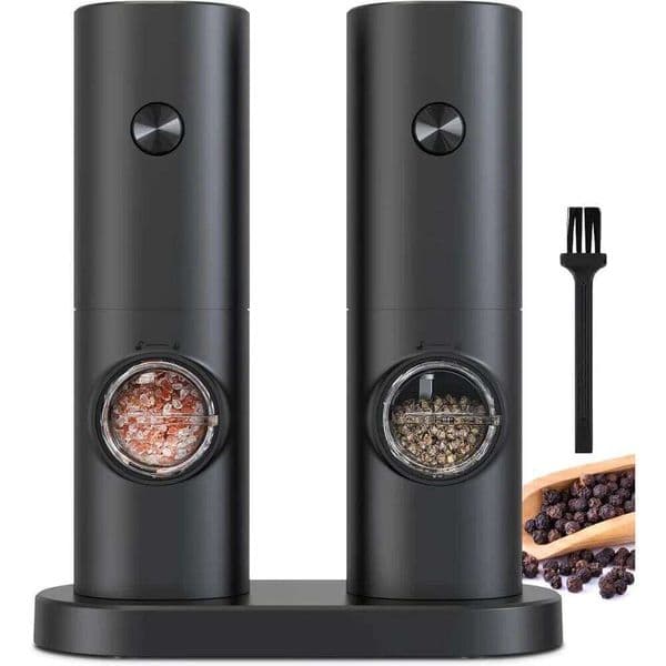 2Pcs Electric and Salt Set, Battery Powered Adjustable Coarseness Black Pepper Grinder Mill Kitchen Tools 26Y0128