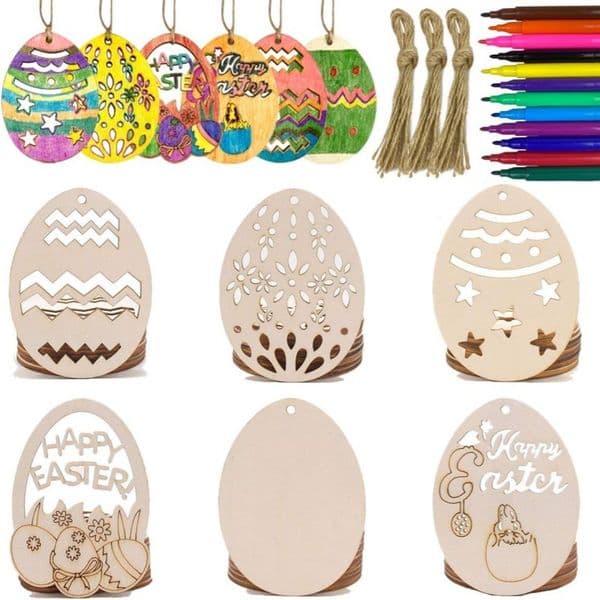 Unfinished Wooden Egg Ornaments Kids DIY Creative Graffiti For Easter Tree/Basket Party Favors And Home Decoration Supplies 10-Pack 8*6Cm B2
