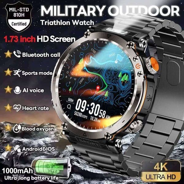 Military Grade GPS Smartwatch for Men AMOLED 1000mAh Battery 5ATM Waterproof170 + Sport Mode Heart Rate BT Call Smart Watch X260128