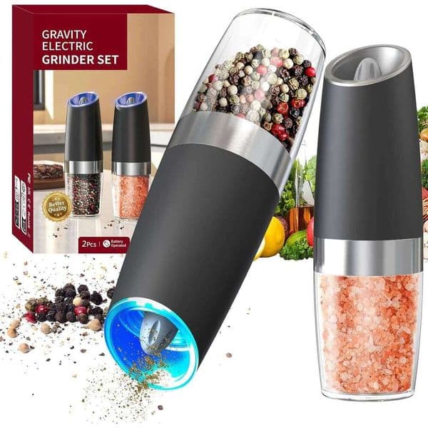 2-piece Automatic Seasoning Grinder, Adjustable Thickness, Battery powered, used for grinding spices like pepper and sea salt 26Y0128
