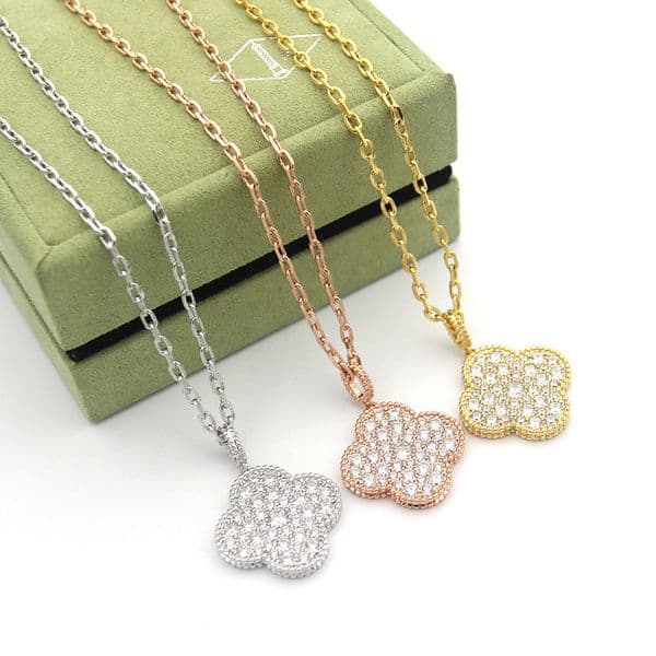 Designer Jewelry vanly cleef necklace Large Four-Leaf Flower Full Diamond Sweater Chain Long Necklace Can Be Worn Double-Layered