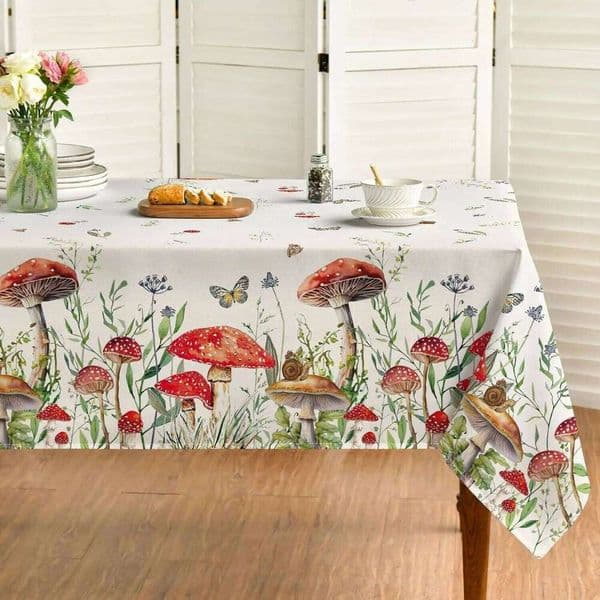 Spring Summer Mushroom Wild Flower Waterproof Party Decor Washable Rectangle Dining Tablecloth Wedding Decorations 26Y0129