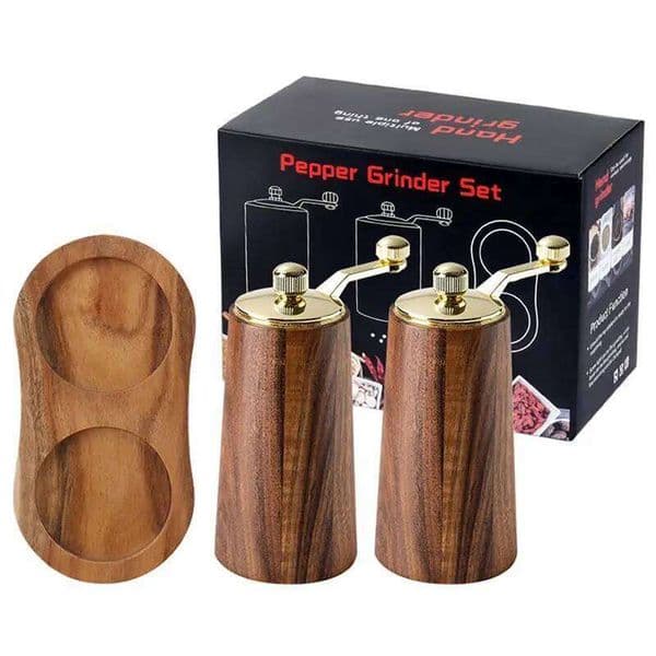 Acacia Hand Cranked Grinder Sets,Manual Solid Wood Mills,Sea Salt Pepper Grinder,Seasoning Grinding Bottle 26H0129