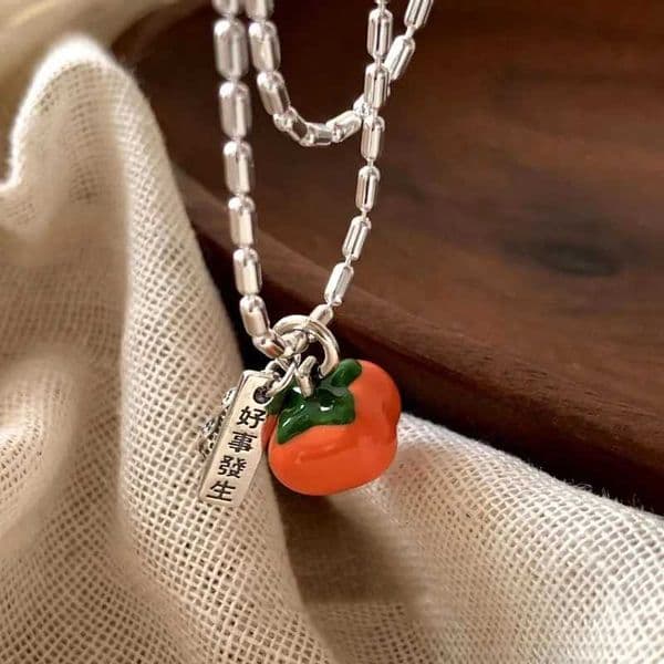 925 Sterling Silver Necklace Cute Persimmon Enamel Chinese Word Good for Women Girl Jewelry Gift Dropshipping Wholesale Y260129