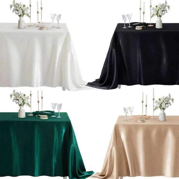 GNGF Rectangle Satin Tablecloth Wedding Table Cloth White Black for party Birthday Events Banquet Decor Home Dinner Tablecloths 26W0129