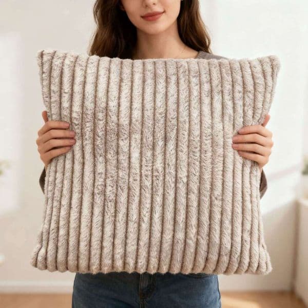 Nordic Light Luxury Faux Rabbit Fur Striped Throw Living Room Sofa Solid Color Plush Cushion Cross-Border Pillow B5
