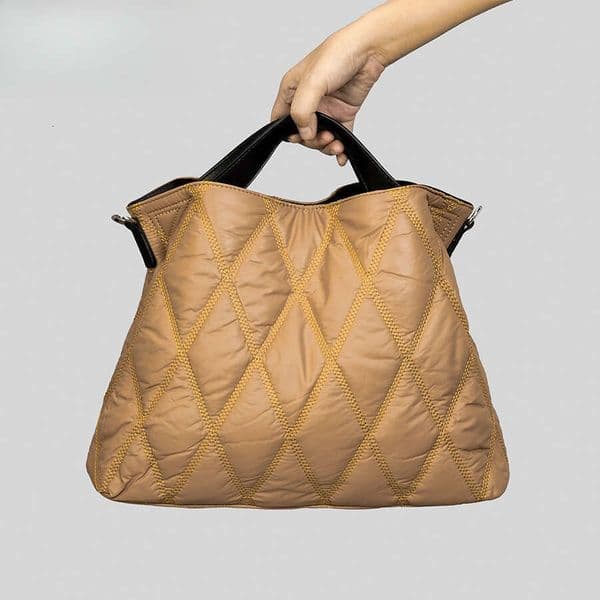 Down Filled Tote Women Fashionable Quilted Space Cotton Handbag Simple Solid Color Shoulder Bag For Autumn And Winter