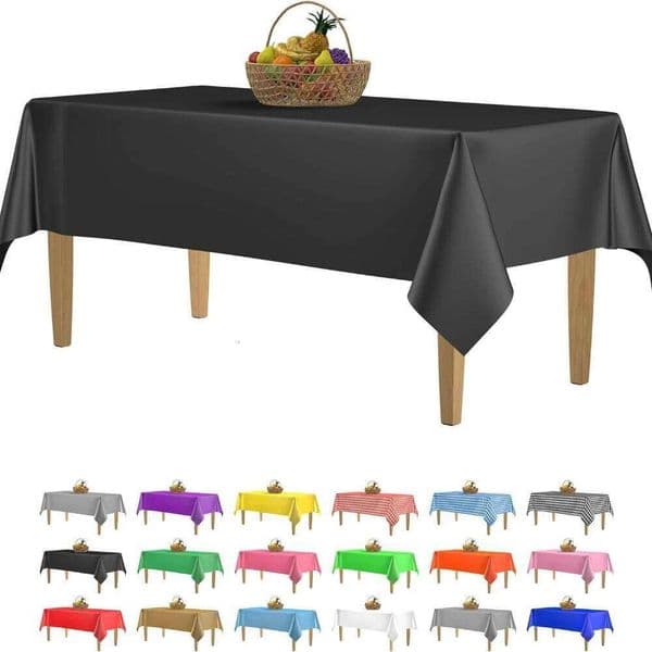 54x108Inch Black Tablecloth Plastic Disposable Tablecloths Rectangle Solid Color Smooth Table Covers for Birthday Wedding Party 26W0129