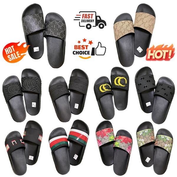 2026 Luxury Sliders Paris Designer Sandals For Mens Womens Blooms Floral Flat Slippers Web Stripe Gear Sole Summer Fashion Beach Shoes Flip Flops With Box