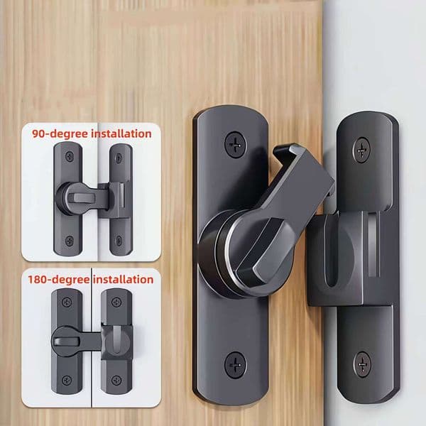 Anti-Theft Door Lock - 90/180 Adjustable Sliding Pin, Keyless Entry Heavy-Duty Black Easy Install for Home Office Hotel Garage 26Y0129