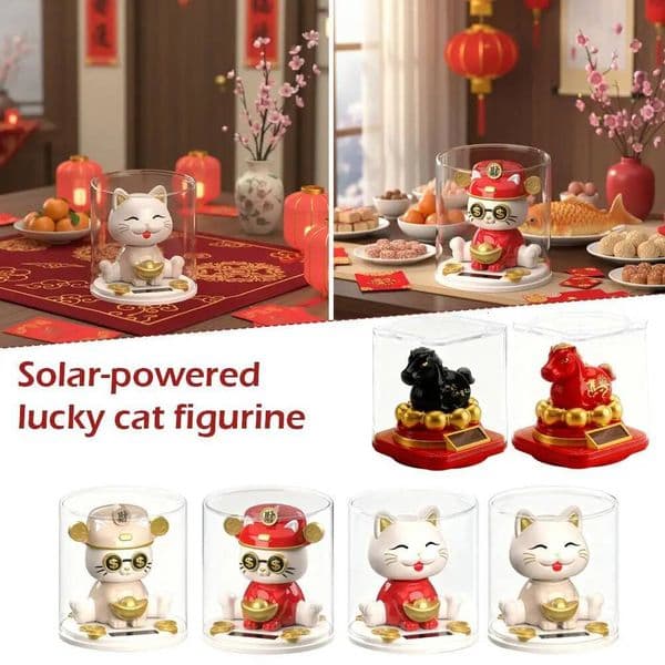 1pcs Solar Cat Figurine Lucky Waving Maneki Neko Car Dashboard Decoration Home Desk Ornament Fortune Gift Display Accessories