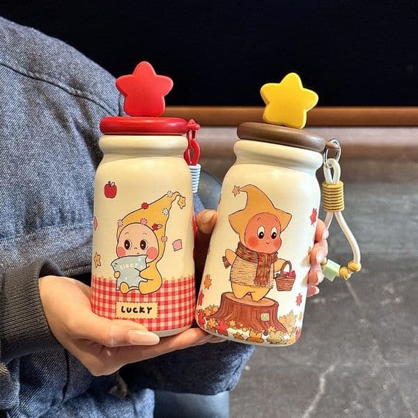 Durable Ceramic-Lined Thermal Insulated Cartoony Straws Travel Mug Q260403