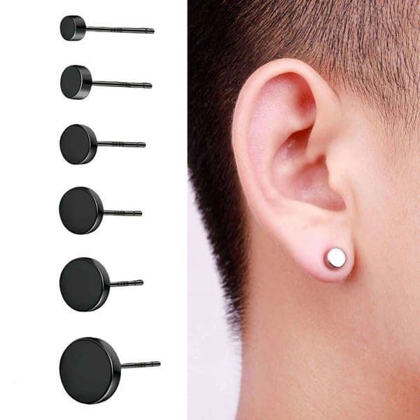Male Women's Black Round Dot Stainless Steel Studs Earrings Punk Korean Fashion Piercings Ear Y2k Accessories 3-10MM 26W0129