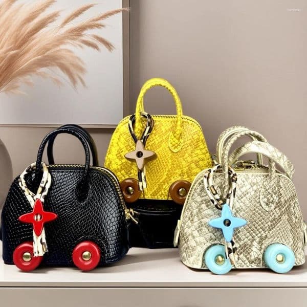 Cute Mini PU Leather Purse With Wheels - Fashion Snake Print Design-Bag Charm-Airpod/Lipstick/Cable Organizer Case-Bag Accessory