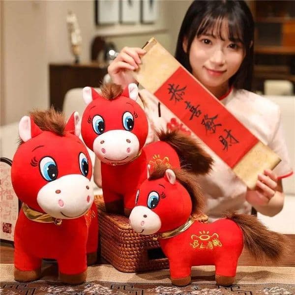 2026 Grieving Little Red Horse Lucky Ornament Chinese New Year Figurines Home Interior Room Desktop Decorations Festival Gifts