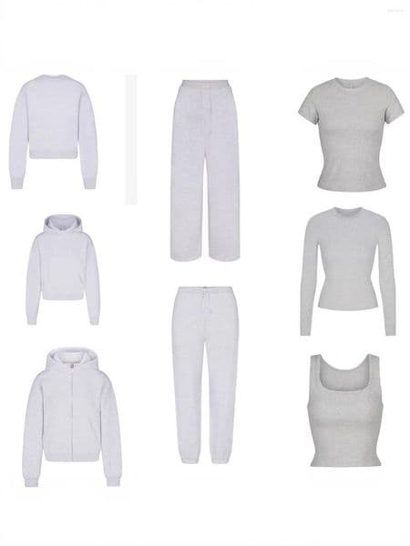 Women's Tracksuits Kardashian Gray Series Fleece Terry Cotton Jacket Sweatshirt Double Waist Pants Casual Sports Suit