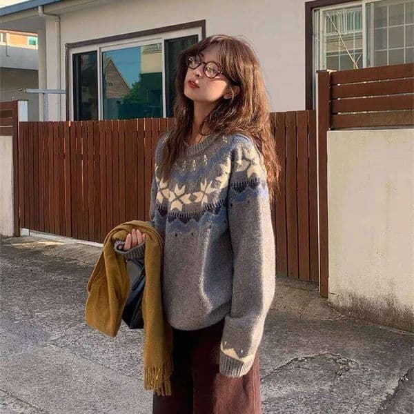 Autumn and Winter Women's Clothing Retro Crochet Long-sleeved Crew Neck Sweater Fashion Casual Office Knitwear Jumper