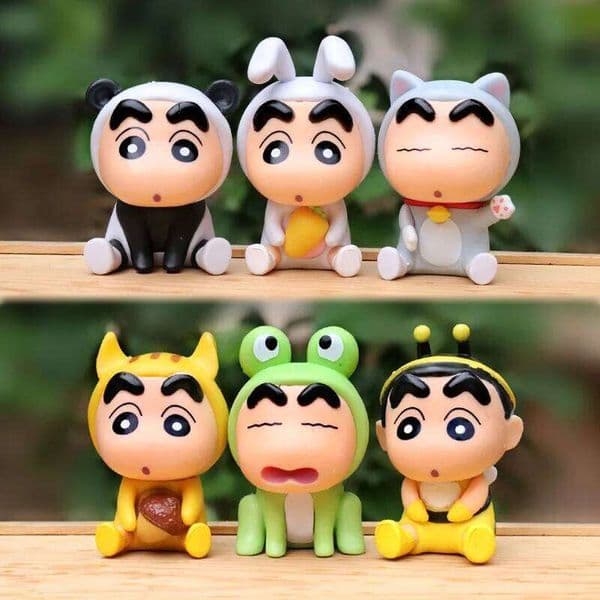 6pcs/set Anime Crayon ShinChan Figures 6cm Nohara Shinnosuke Action Figure Animal Series PVC Model Desktop Ornaments Kids Gift Z260129