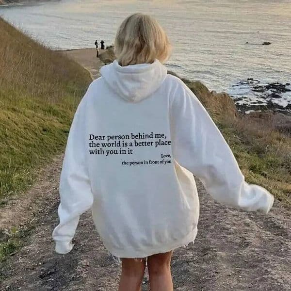 Dear Person Behind Me Men's Kangaroo Pocket Classic Retro Women's Back Text Neutral Fashion Hoodie Autumn Winter ddmytues