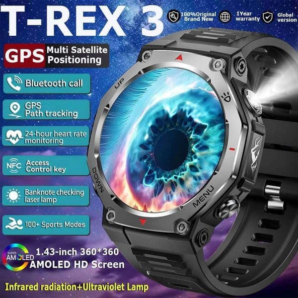 2025 New T-Rex 3 Ultra Original 10ATM Waterproof GPS Watches Men Rugged Compass Military 100+ Sports Mode Smart Bracelet X260128