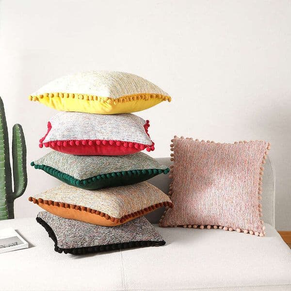 Chenille Throw Pillow Cover With Small Clear Wind Weaving Color Matching Ball Edge For Bedroom And Living Room Sofa Decoration B5